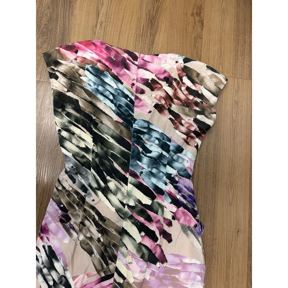 Escada‎ Silk Asymmetrical Artsy Brush Stroke Pink Mini Dress Summer Cocktail - Picture 5 of 9